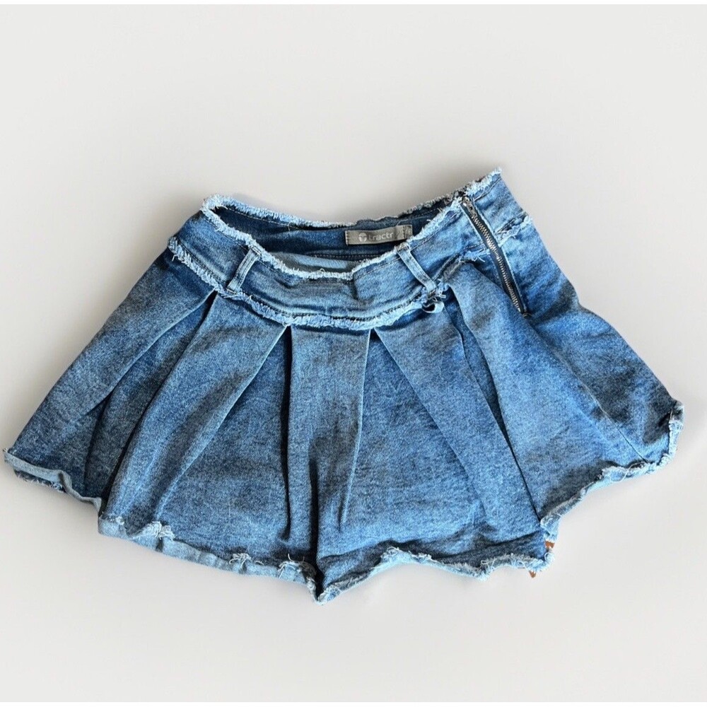 Tractr Youth Girls Pleated Denim Jean Skort Size 16